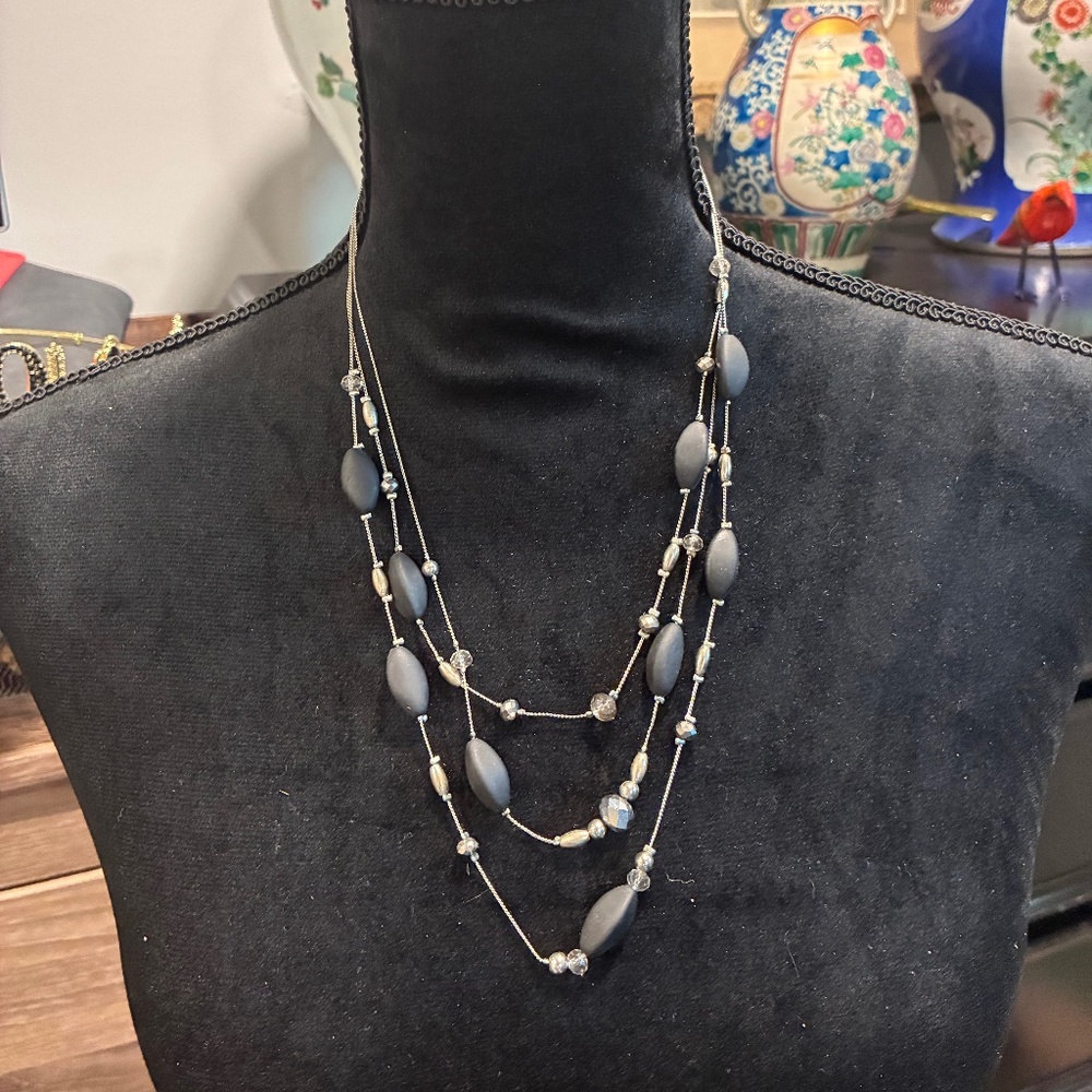 Multi-Strand Gray Beaded Necklace